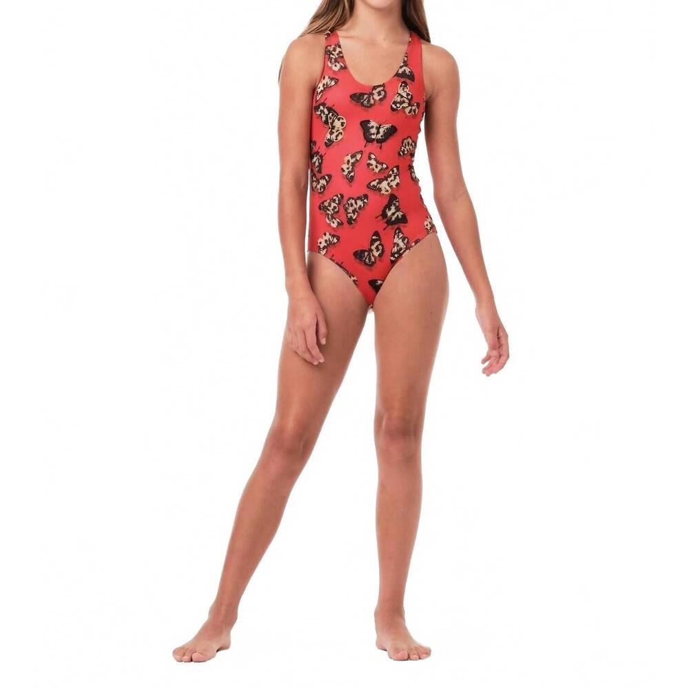 NEW SUBMARINE girls' not too basic one-piece in leo butterfly red